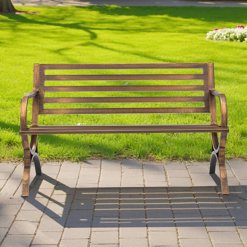 Banc d'extérieur Banc de patio 50 pouces Dossier à lattes en métal pour porche