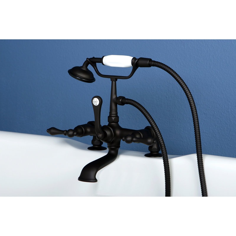 Kingston Brass Vintage Three-Handle 2-Hole Deck Mount Clawfoot Tub Faucet with Hand Shower, Oil Rubbed Bronze