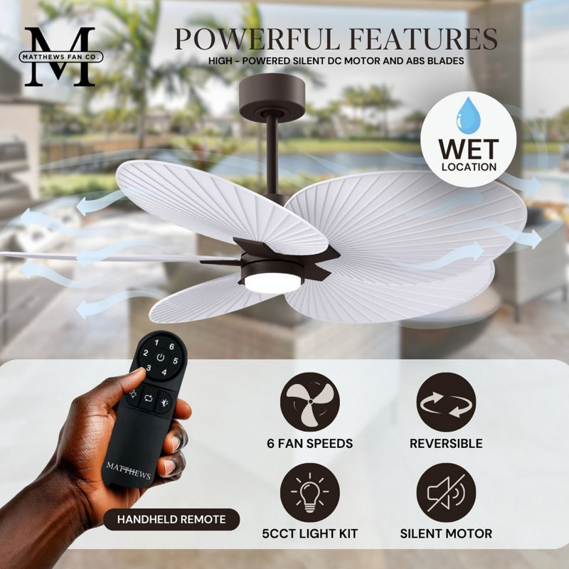 Alessandra Tropical - Five Blade Ceiling Fan - Matte White Finish - Matte White Blades, Textured Bronze, Matte White