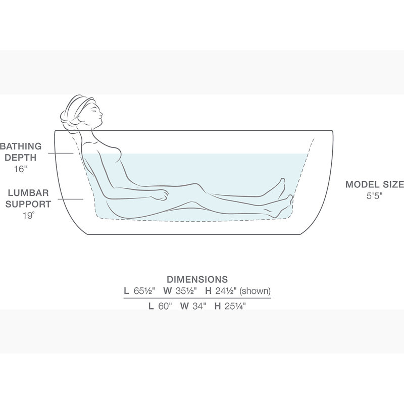 Sunstruck Freestanding 65.5" x 35.5" Soaking Bathtub, Biscuit