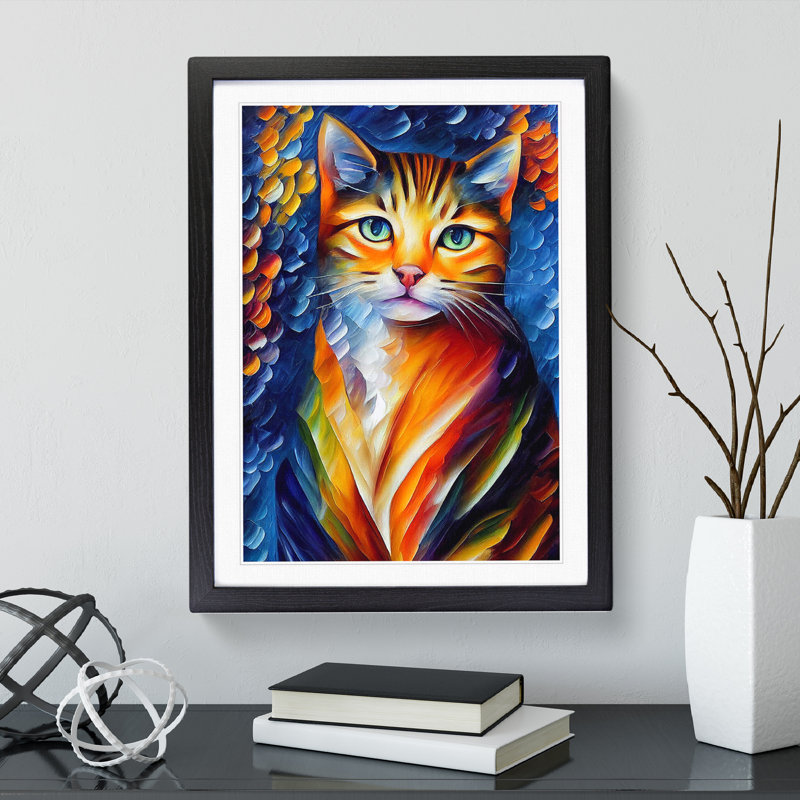 Cat Portrait No.2 - Single Picture Frame Print, 34cm H x 25cm W x 2cm D, Black
