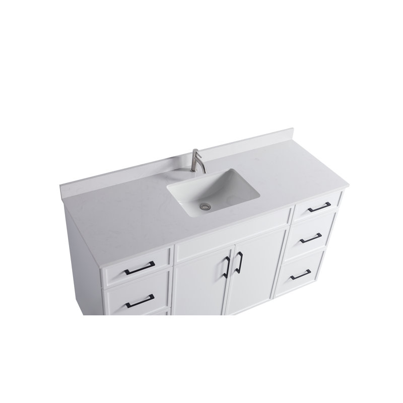 60" White Plywood Single Sink Freestanding Vanity with Cultured Marble Top