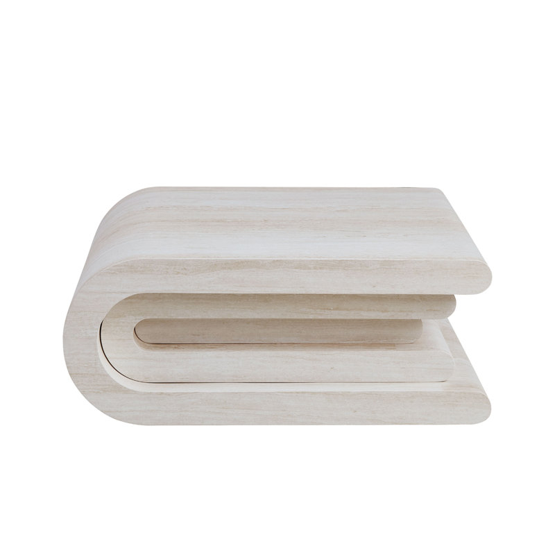 Table basse en faux travertin de conception moderne, base incurvée en couches, résistante à l'eau, sans assemblage, pour le salon