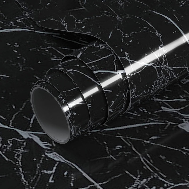 Glossy Black Marble Peel And Stick Wallpaper - Self-Adhesive Vinyl Film For Countertops, Cabinets, Furniture, And Walls - Waterproof, Removable, And Easy To Install