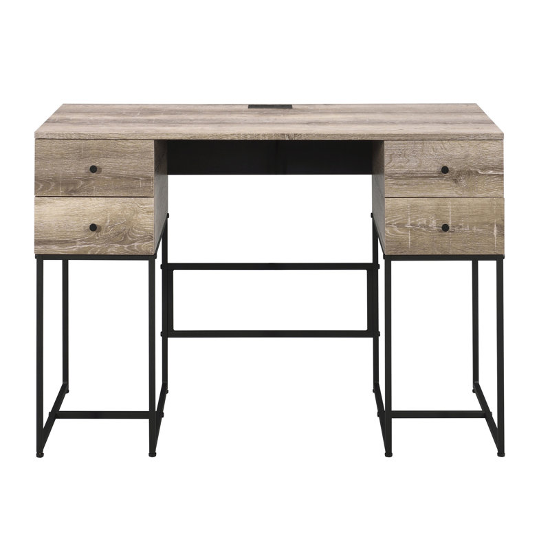 Bureau 4 dans un style chêne rustique - Finition noire avec compartiment d'écriture moderne Port / Work chêne / noir