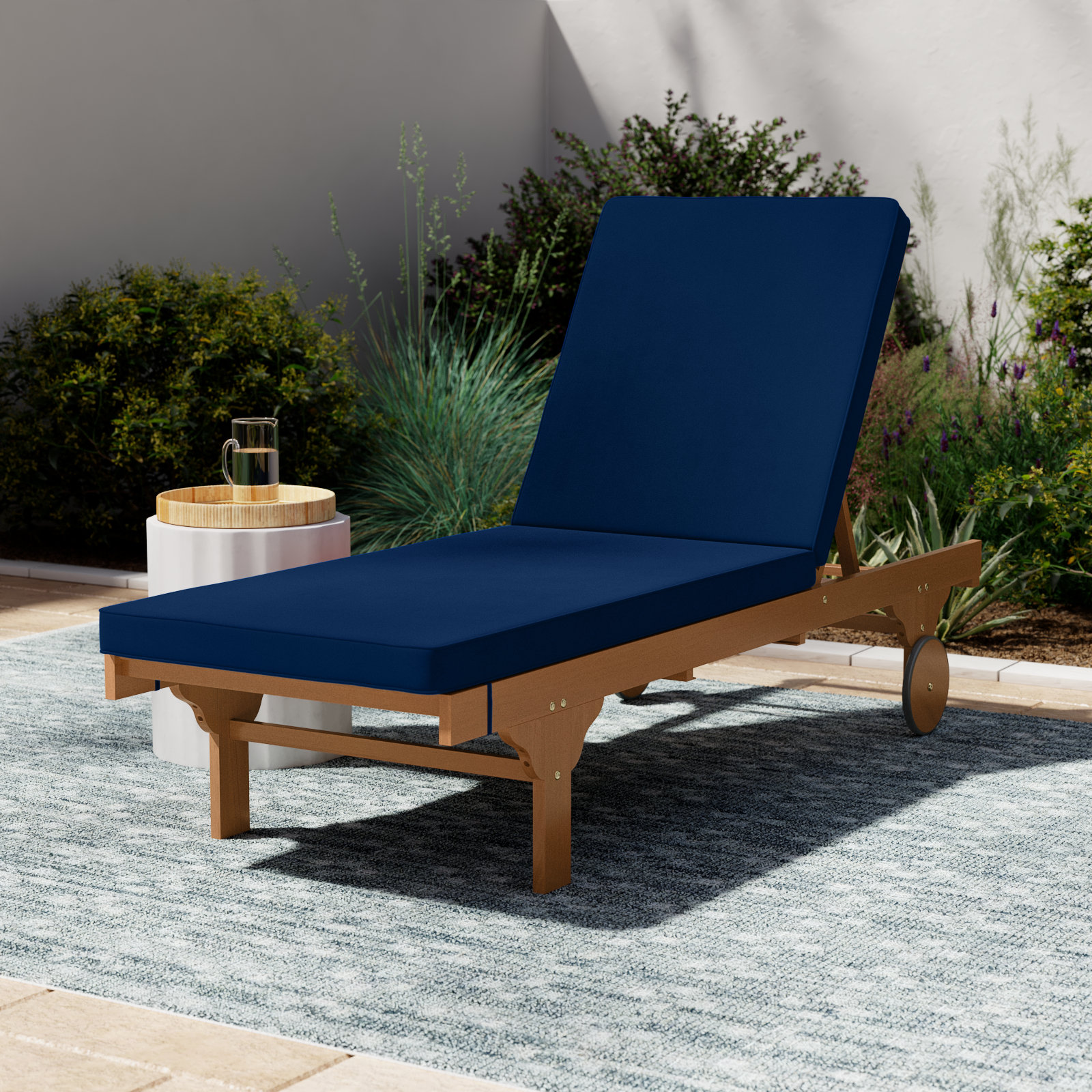 Jivera 28" Eucalyptus Patio Chaise Lounge, Navy, Natural