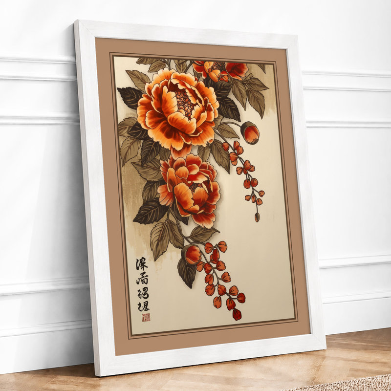 Peonies in Blossom Japandi - Framed Print, A3 - 42.0 x 29.7 cm, White