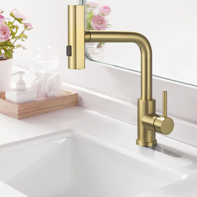 11.7"H Stainless 360° Swivel Bathroom Faucet With 3-Function Pull-Out Sprayer