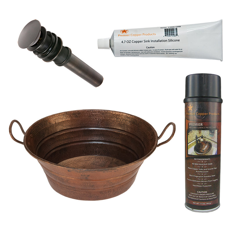 Premier Copper Products BSP5_VOB16DB-P Bathroom Sink And Drain Package