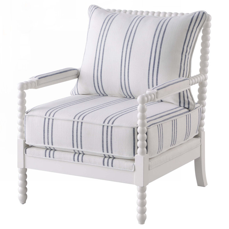 Upholstered Accent Chair, White/Navy Blue