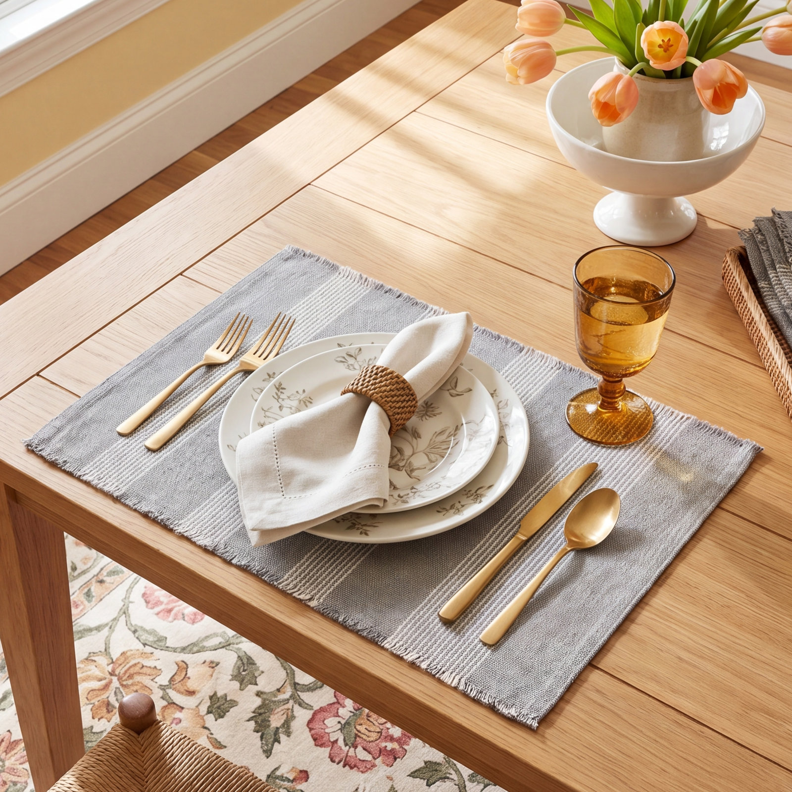 Cavana 4 Piece Cotton Striped Placemat Set, Gray