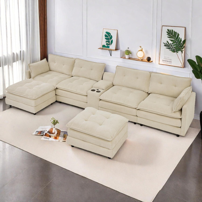 Latitude Run® Modular U-Shaped Sectional Sofa with Ottomans and USB ...