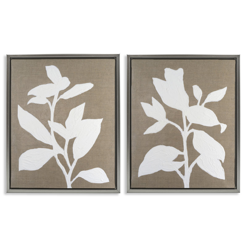 Ensemble de cadres flottants 2 pièces Frosted Linen Botanicals, design par Vanna Lam, H 21 po x l 17 po, Gris