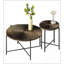Ensemble de 2 tables basses et tables de bout - Panneau de fibres à densité moyenne imperméable avec revêtement en PVC, conception cylindrique vieillie, pieds en métal - charme rustique classique, technique -58982209