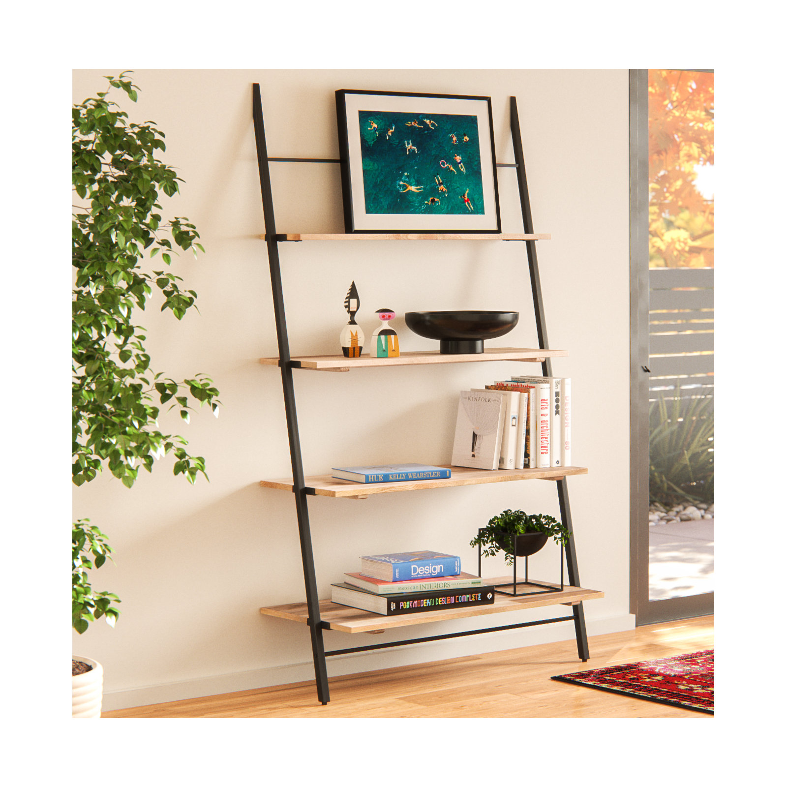 Innes Narrow Ladder Bookcase, Natural, (4 Shelves) 74" H x 42" W x 18" D
