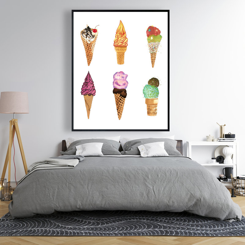 Ice Cream Cones - Turquoise Food Framed Canvas for Decor