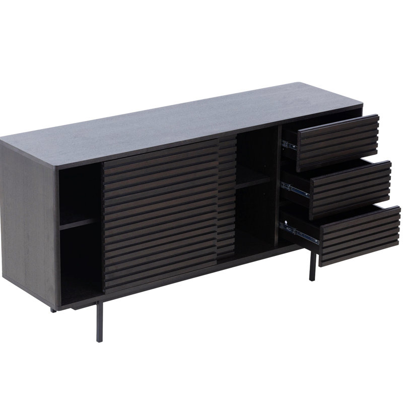 Buffet 62,4 po Mid Century Modern Buffet avec 2 tablettes et 3 tiroirs