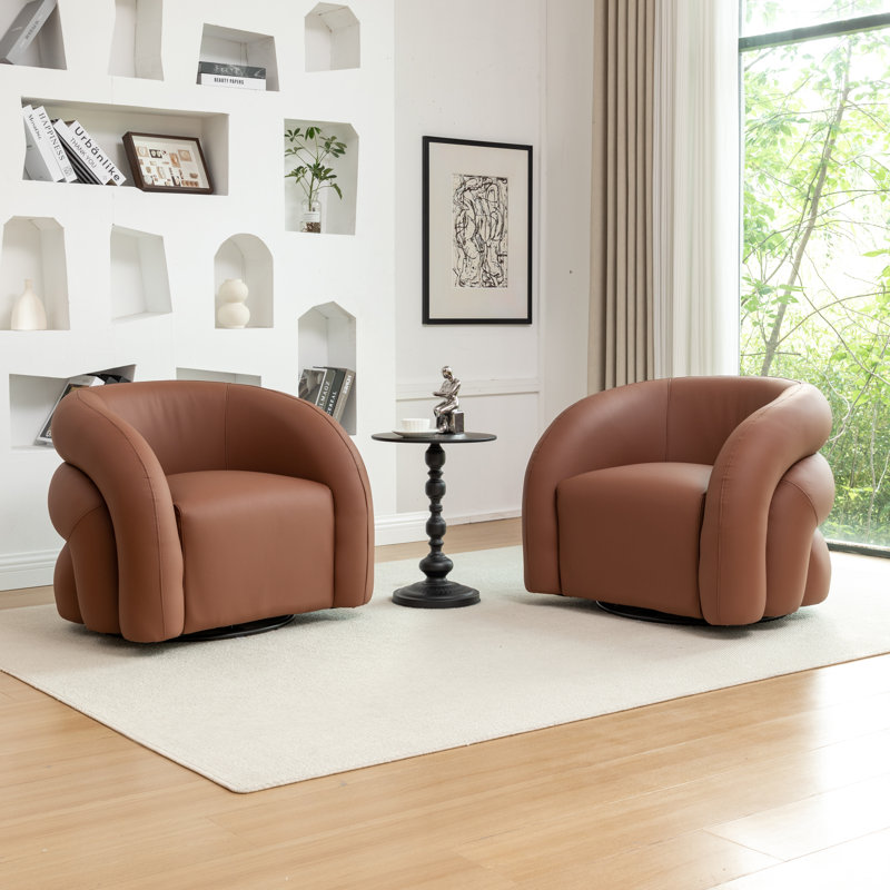 Fauteuil demi-tonneau pivotant en cuir artificiel, Brun