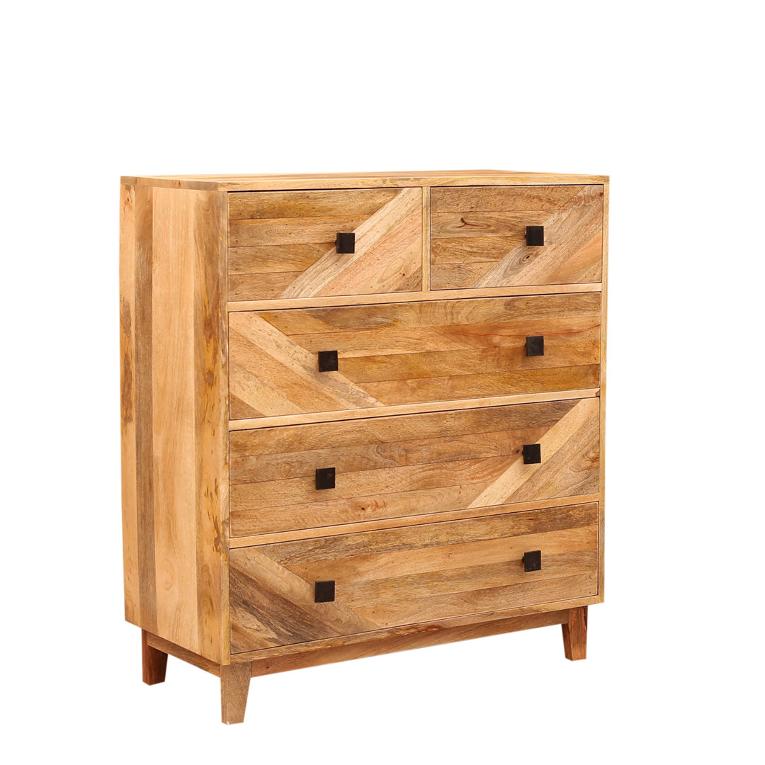 Solid Wood 90cm W 5 - Drawer Chest of Drawers