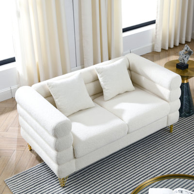 3 + blanc, profilé moderne avec des pieds métalliques brillants, livraison rapide de notre entrepôt combiné, livraison éblouissante en métal, 6 coussins, capacité de 250 lb / siège