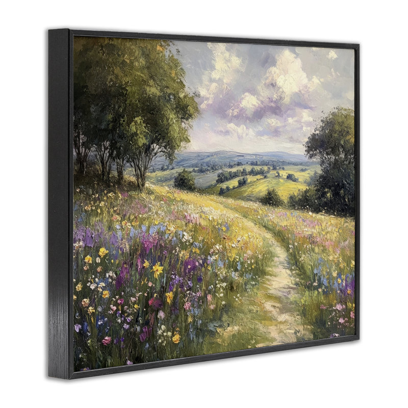«Peaceful Path Through Meadow», estampe numérique par Petal Prints Design, H 11 po x l 14 po, Giclée encadrée noir minuit