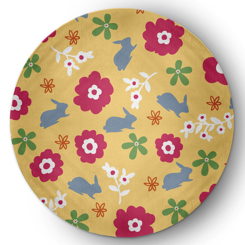 Annaka Chenille Floral Indoor / Outdoor Rug, Round 5'