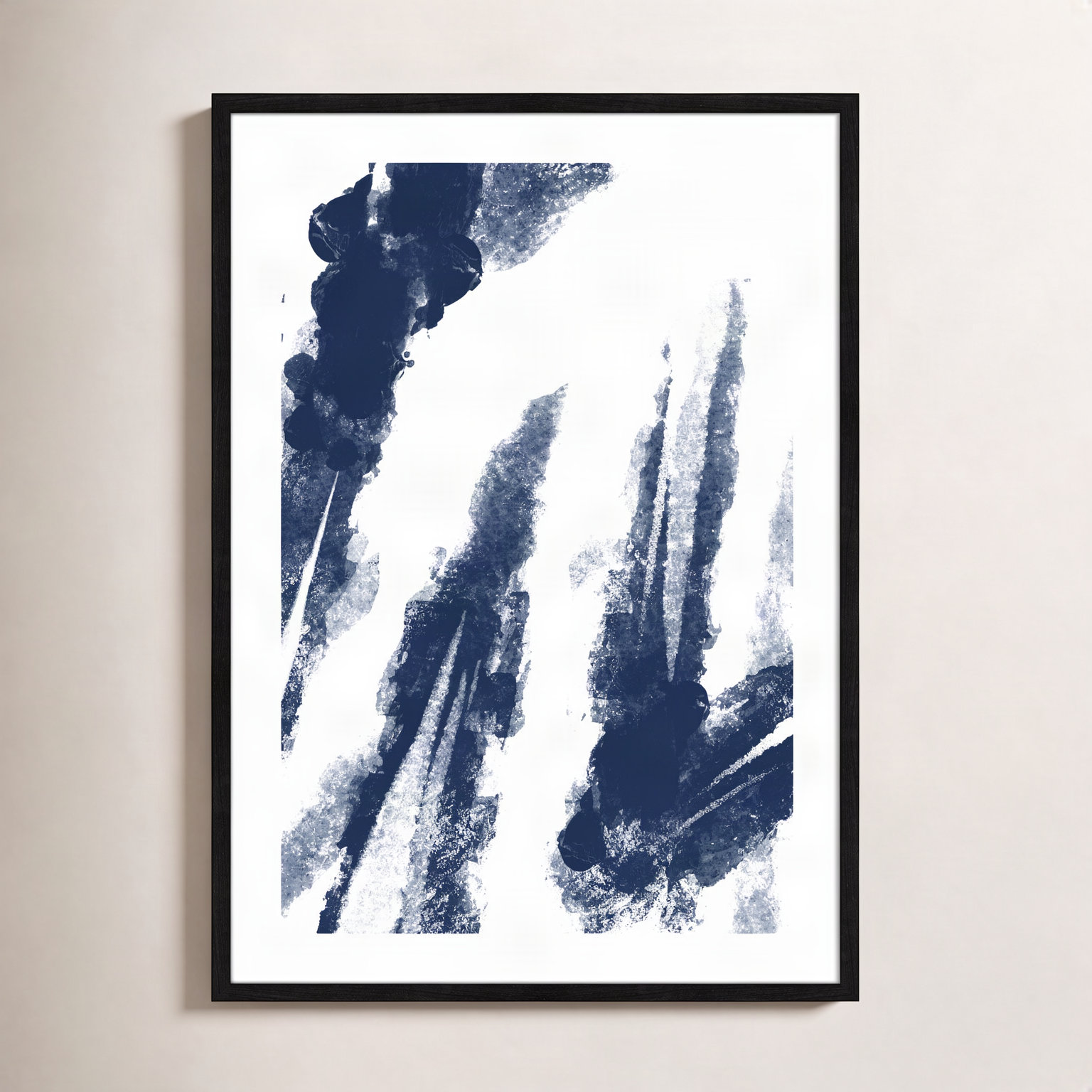 Ferne "Navy Striking Seams 2" Print, Black Wood Framed Paper, 35.5" H x 25.5" W x 0.75" D