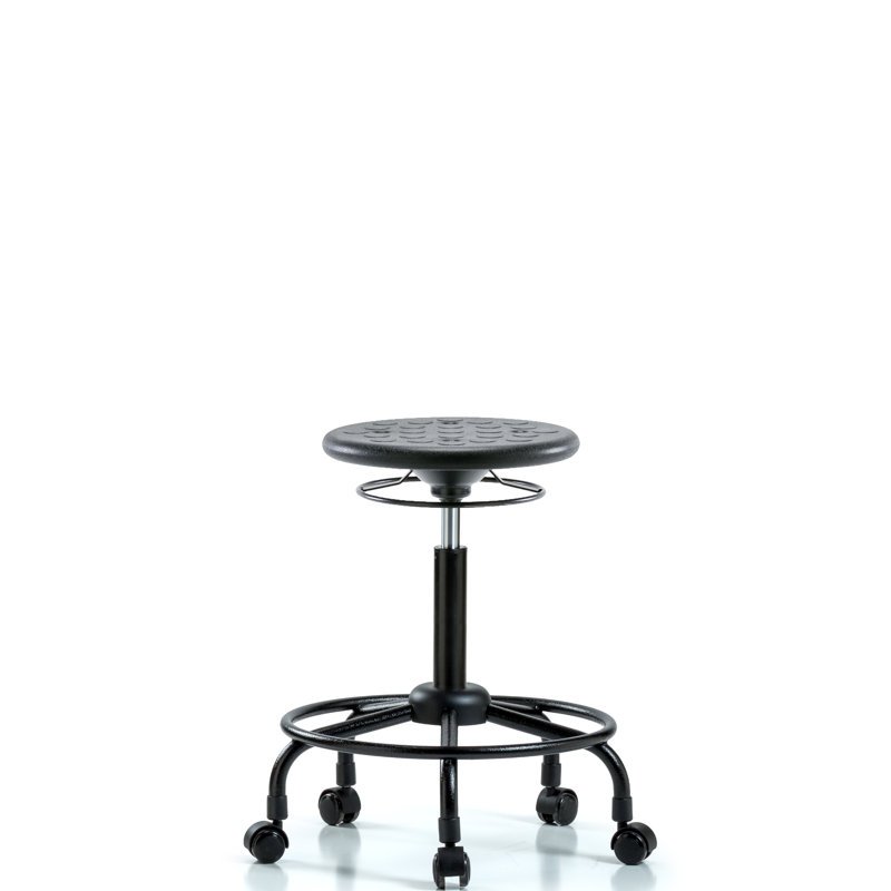Huron Adjustable Height Ergonomic Lab Stool Footring, Casters, Black
