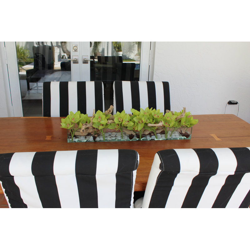 Driftwood Cymbidium Orchids Centerpiece in Glass Planter, Green, 8" H x 24" W x 6" D