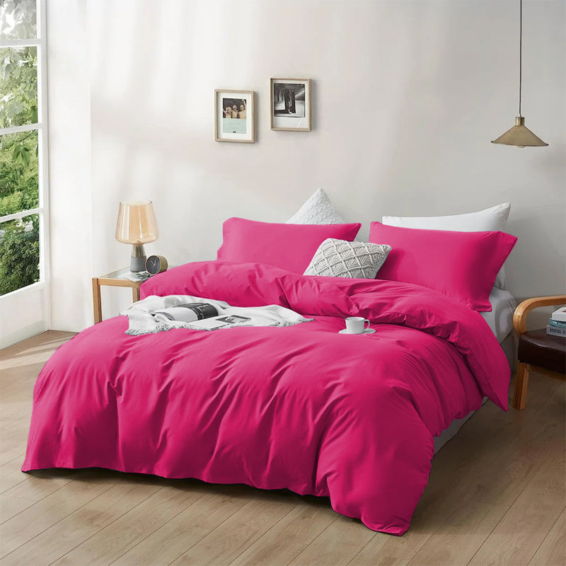  Ultra Soft Microfibre 200 TC Reversible Duvet Cover Set with Pillow Cases, Full Duvet Cover + 2 Standard Shams, Pink
