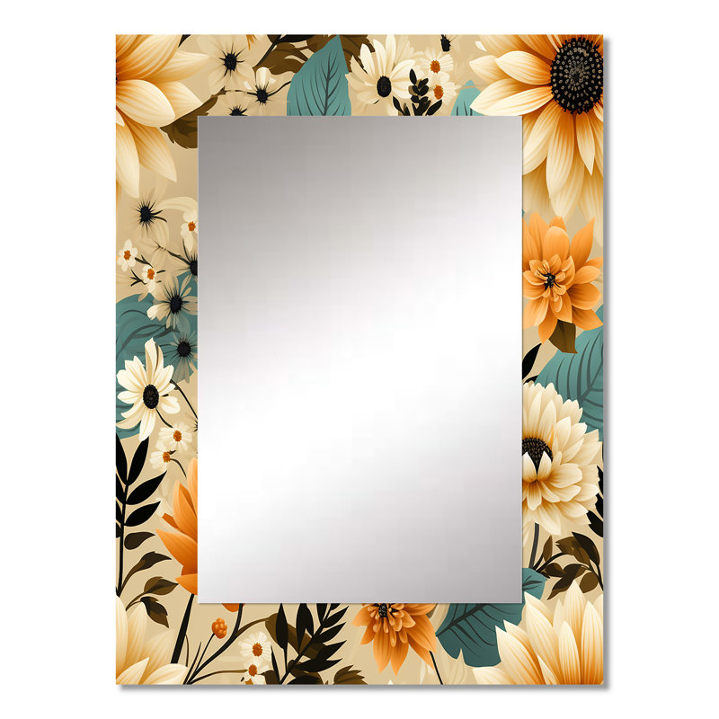 Mortola Mod Floral Nostalgia - miroir Mid-Century, géométrique, miroir mural abstrait unique, impression d'art en métal