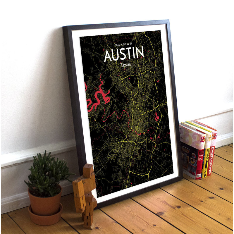 Austin City Map - No Frame Print, 91cm H x 61cm W x 0.13cm D