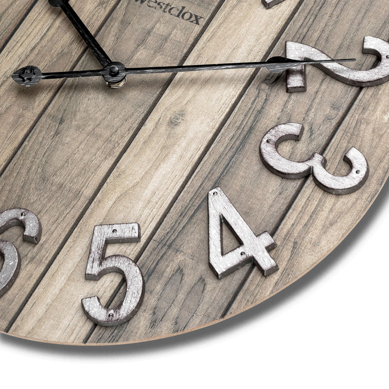 Westclox 15.5" Brown Farmhouse Wood Grain Wall Clock with Raised Numbers