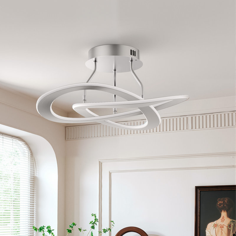 Concord 19.69" W 2-Light Integrated LED Dimmable Semi Flush Mount, Brushed Silver