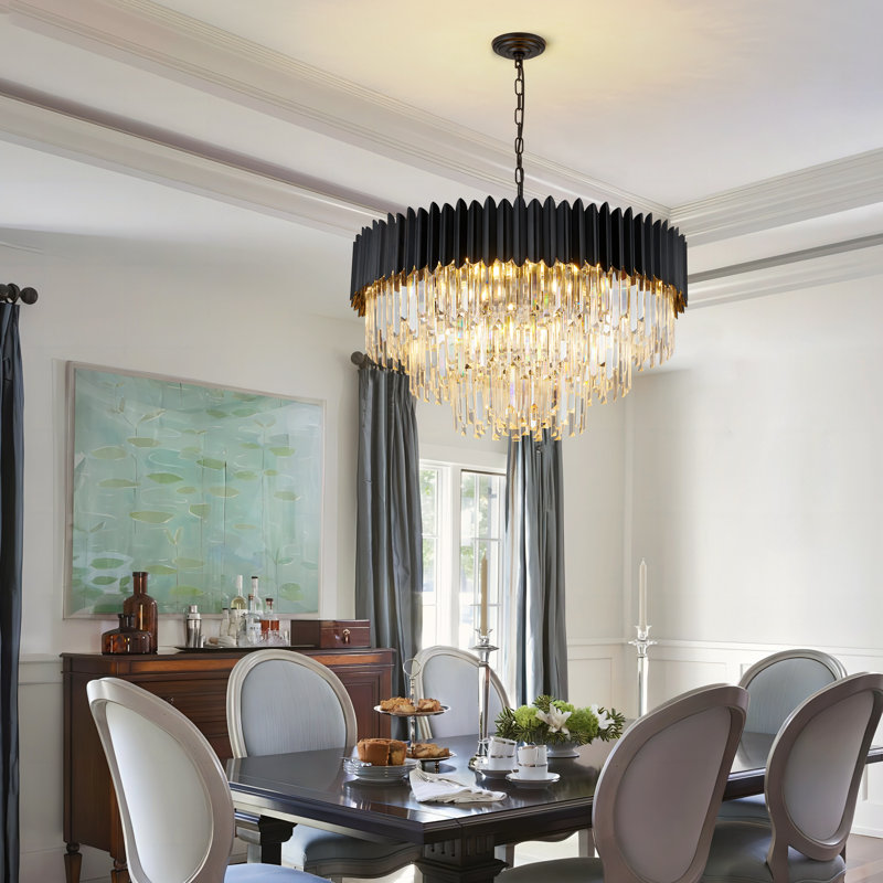 House of Hampton® Tiered Crystal Chandelier Light, 33" H x 33" W x 9.4" D, 3 Tiers, 15 Lights