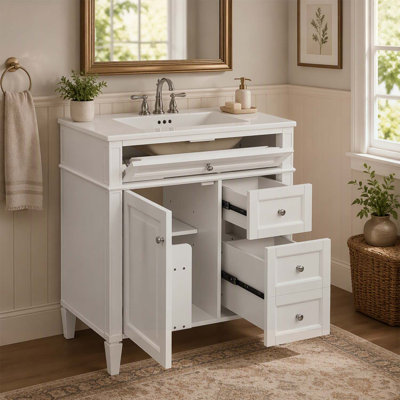 30'' Modern Bathroom Vanity with Top Sink, Ample Storage, and Elegant Minimalist Design for Efficient Organization