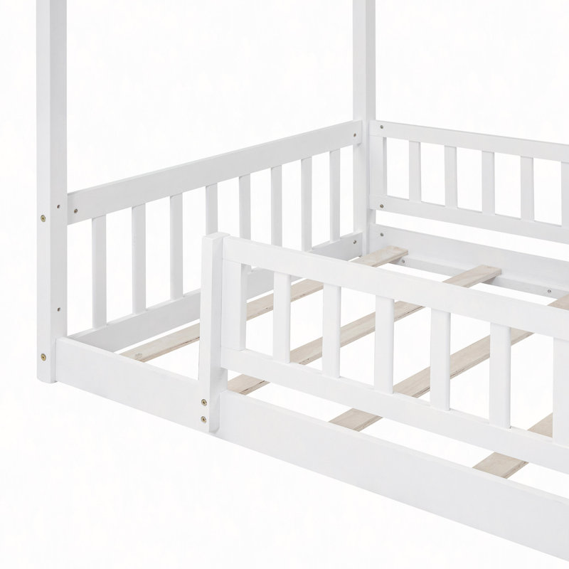Wood Bed House Bed Frame With Fence, Twin, White