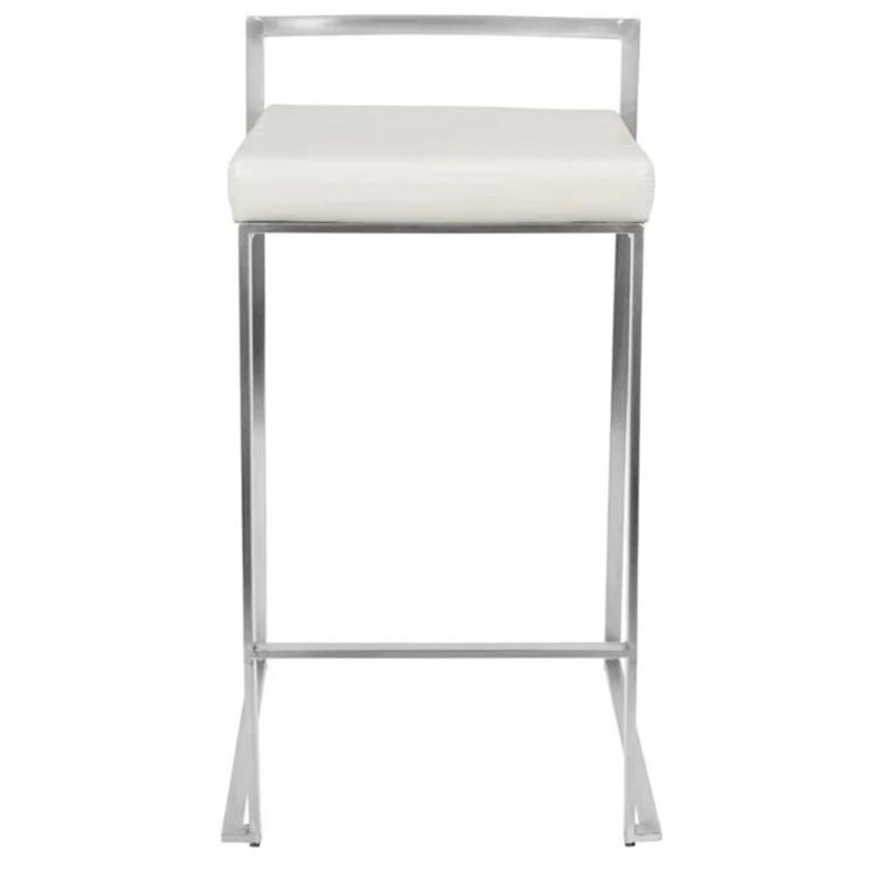 Tabouret en cuir Folklore Vegan, Blanc, Chrome chrome