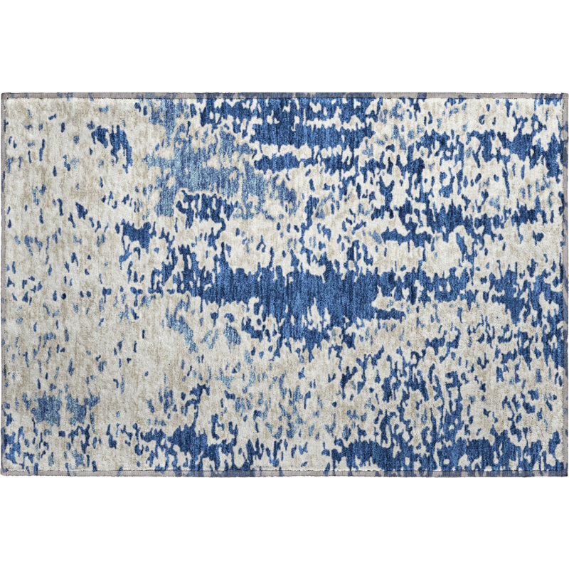 Tapis bleu marine de qualité supérieure lavable à la machine Prisco, Rectangle 1 pi 8 po x 2 pi 6 po