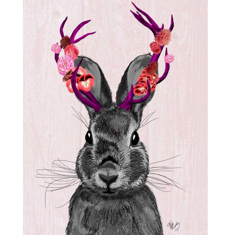 Art sur toile tendu, "Rosalind Wheeler Fab Funky Gallery": Jackalope avec des bois roses
