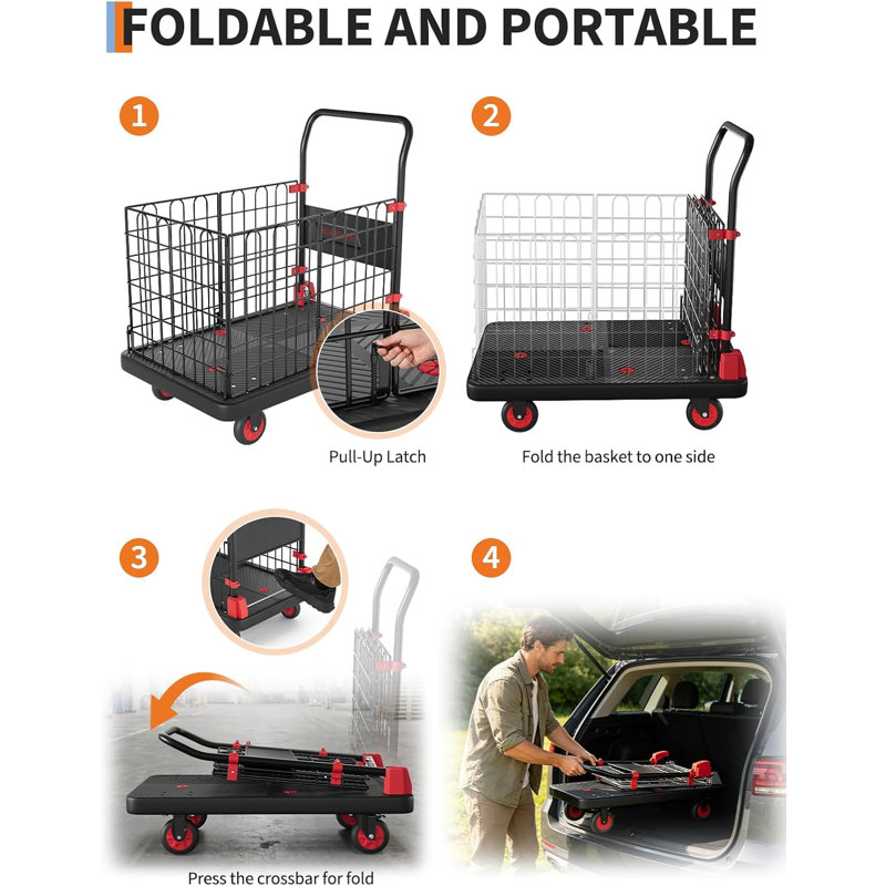 Chariot plateforme 2 en 1 avec cage, Black