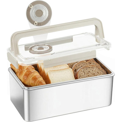 Large 6Qt (5.8L) Stainless Steel Bread Box For Kitchen Countertop - Airtight Food Storage Container With Handle & Time Recording, Bread Keeper