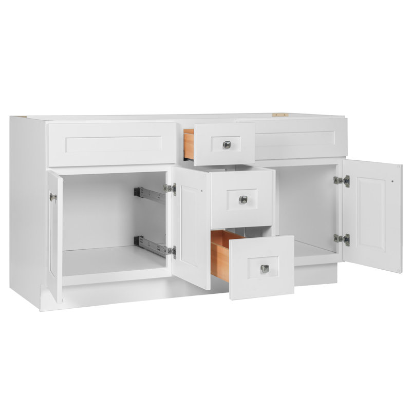 Brookings 60 Inch Bathroom Vanity, Ready to Assemble, Solid Wood, Sherwin Williams – Design House, 599019-, White