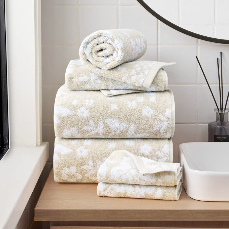 Lucky Brand Folk Floral Bath Towels 6-Piece, Beige Taupe