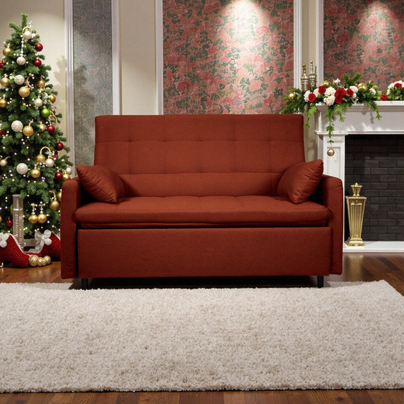Grand canapé-lit en tissu de 61 pouces avec poches de rangement à dossier réglable et structure renforcée, Rouge