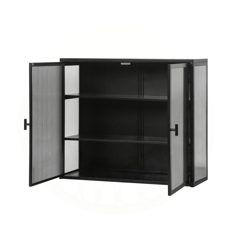 Armoire murale moderne 27,56 pouces à deux portes avec trois niveaux de rangement en verre, parfaite pour l'entrée, le salon, la salle de bain et la salle à manger