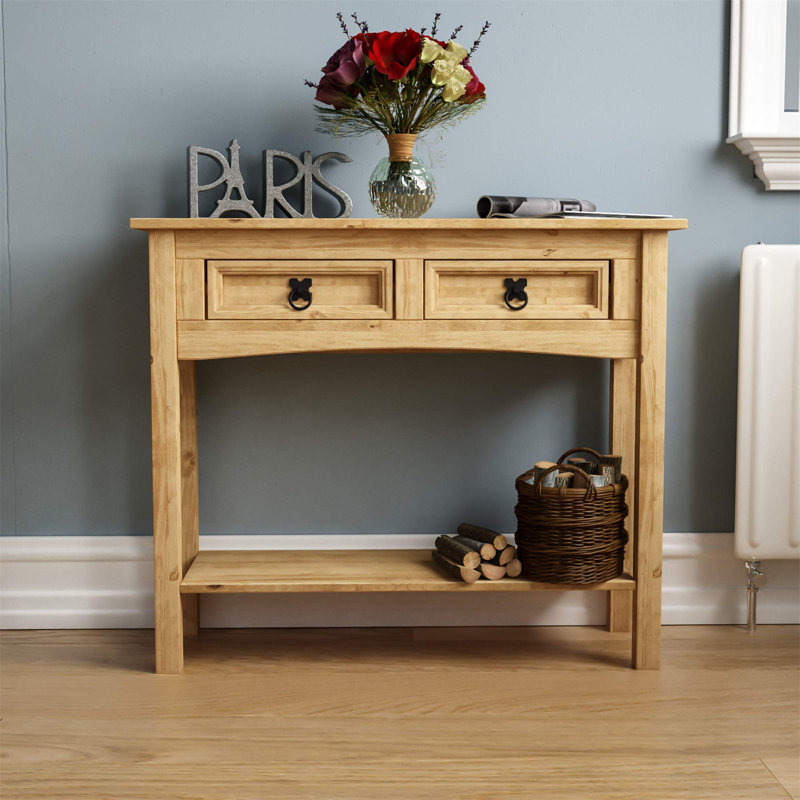 Dermott 2 Drawer Solid Wood Console Table for Hallway & Living Room Furniture