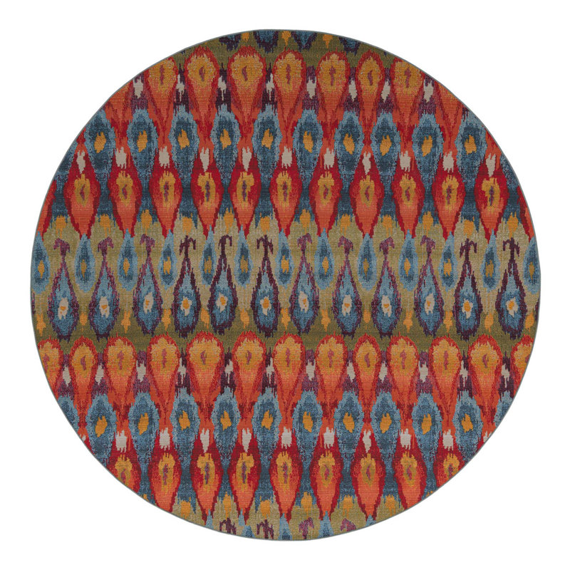 Tapis bleu intérieur / extérieur Newt Ikat, Rond 10pi