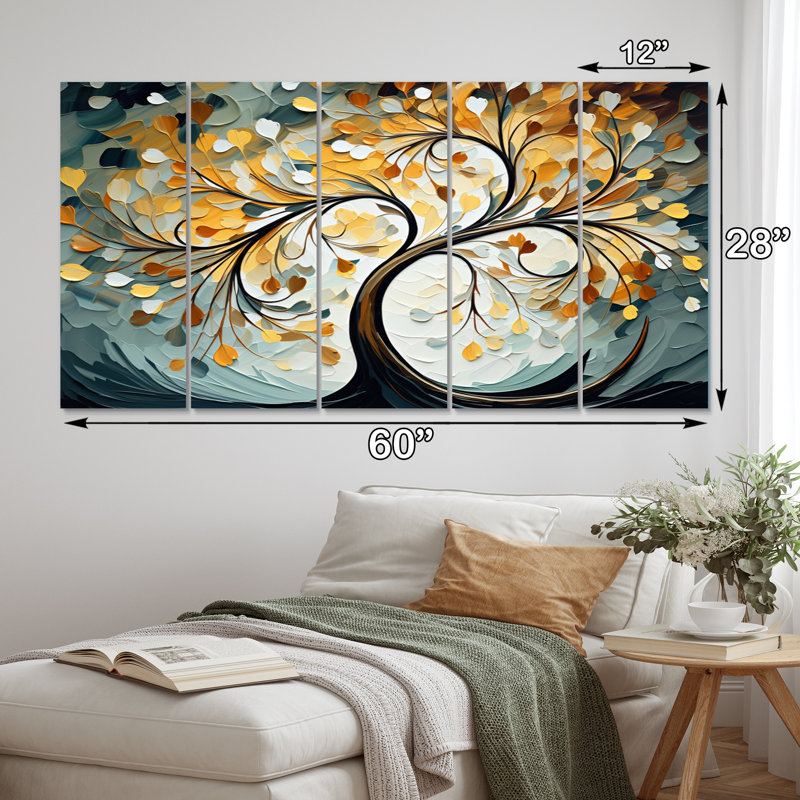 Ensemble de 5 décorations murales en métal jaune et gris