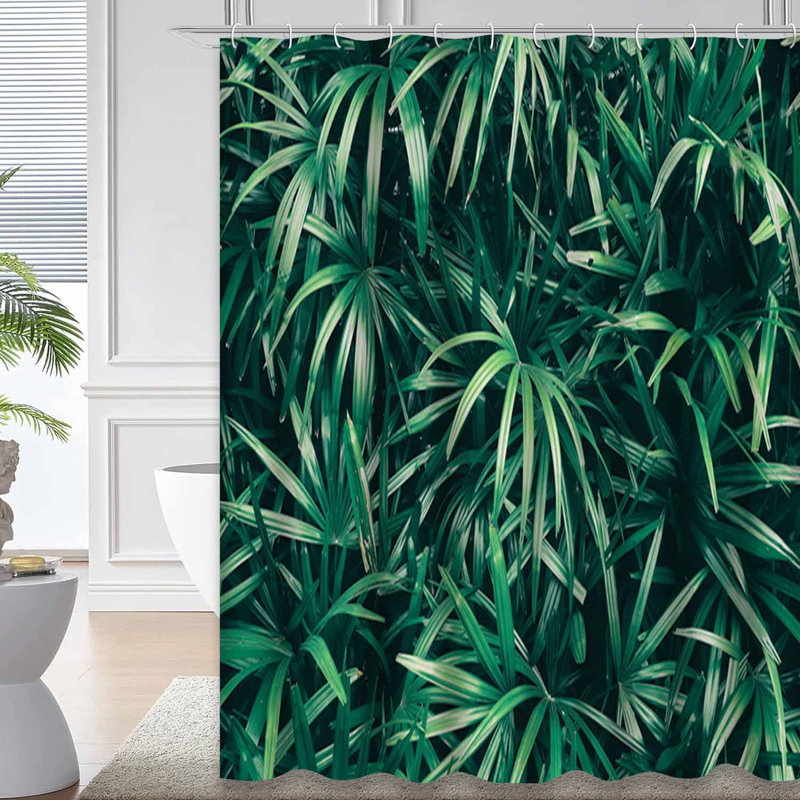 Rideau de douche à motif de feuilles tropicales sarcelle vert foncé avec 12 crochets, L 72 po x l 78 po